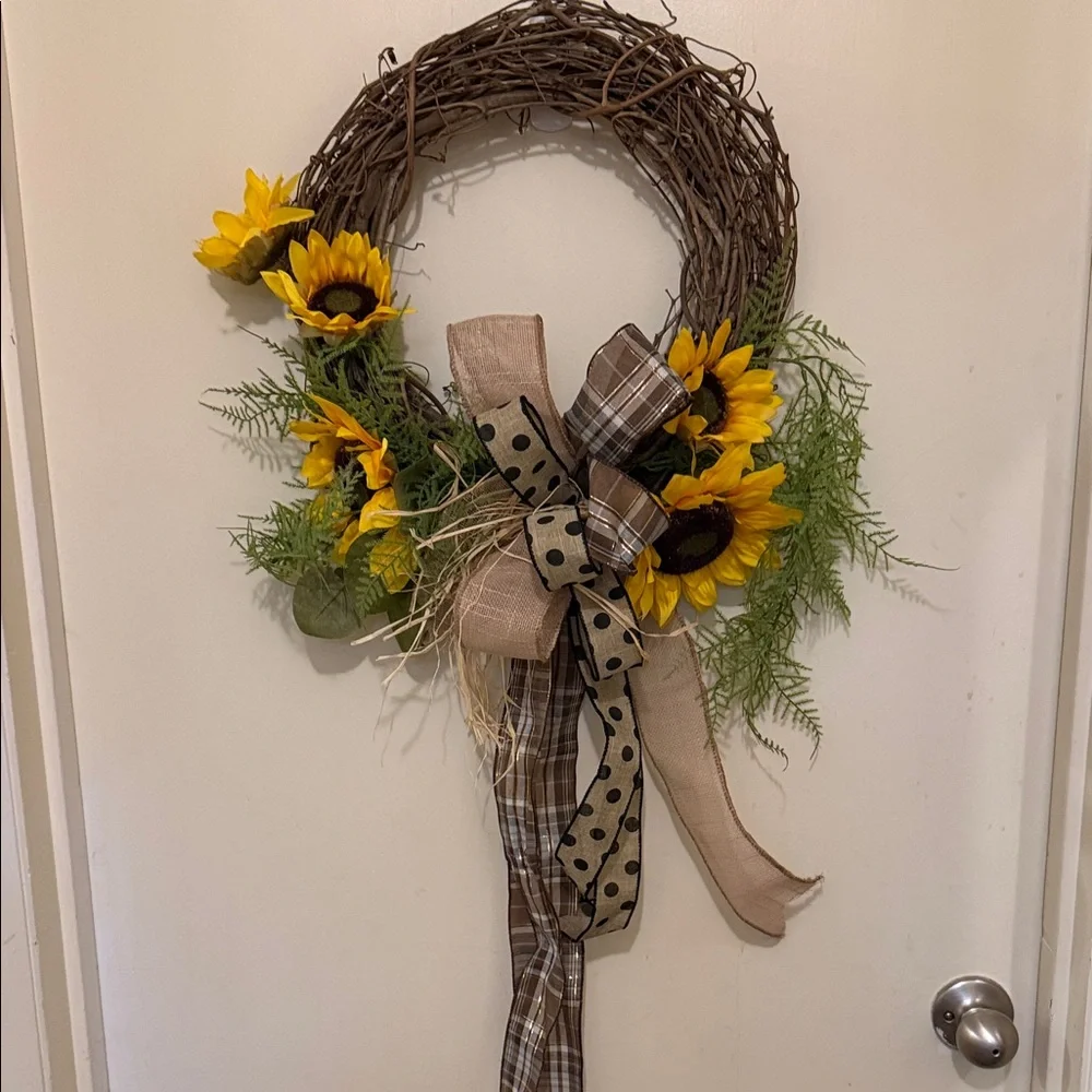 Sunflower Grapevine Wreath with Burlap Bow - Yellow